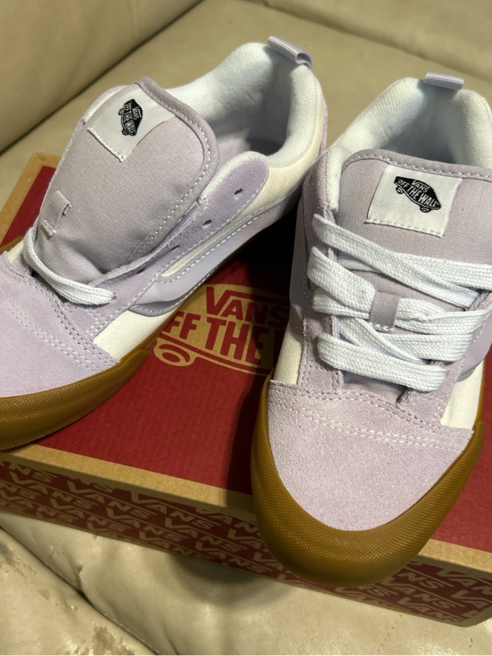 Vans Lavender and White Low Top Sneakers with Gum Sole